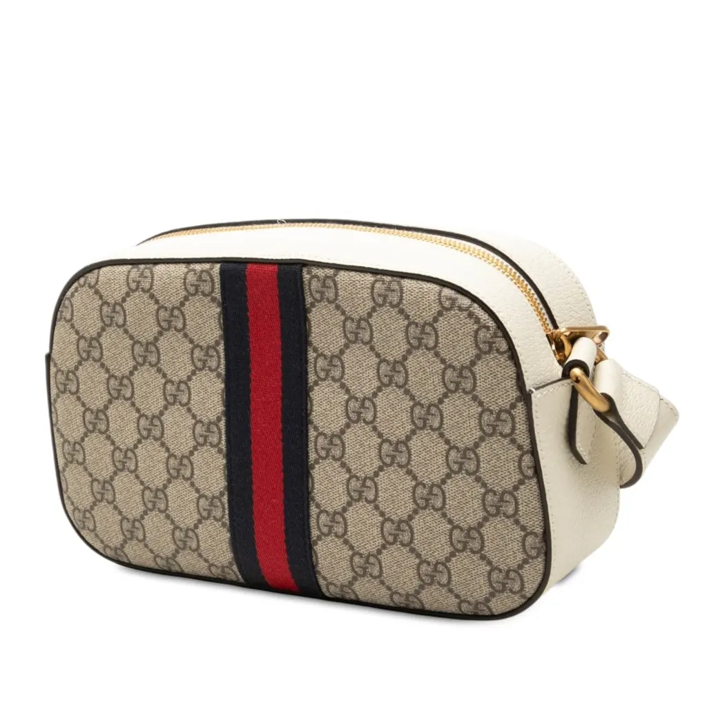 Gucci Small GG Supreme Textured Calfskin Web Ophidia Camera Bag Beige Very good - Back View