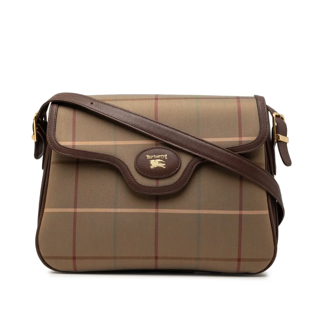 Burberry Vintage Check Canvas Flap Shoulder Bag Brown Very good - Front View