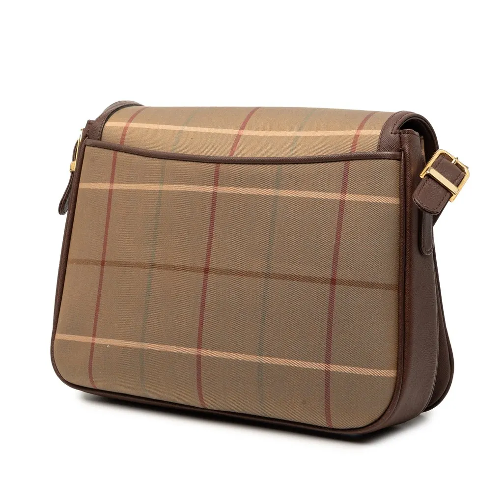 Burberry Vintage Check Canvas Flap Shoulder Bag Brown Very good - Back View