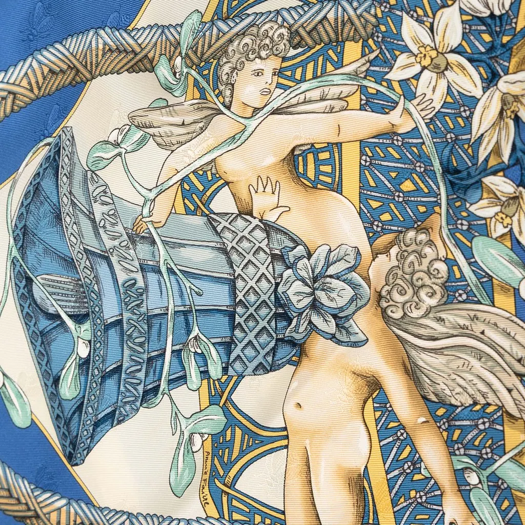 Hermès Amours Silk Scarf 90 Blue Silk Very good - Inside View