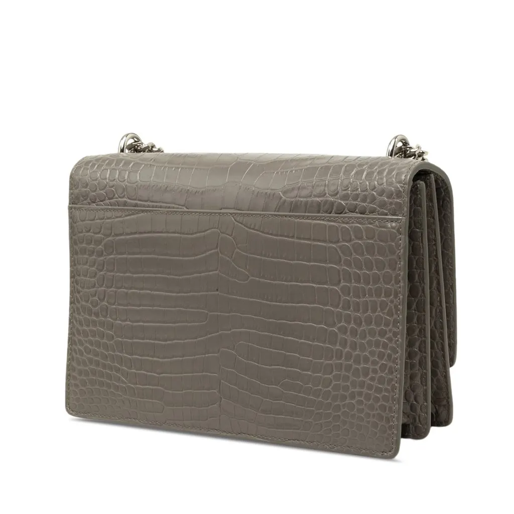 Saint Laurent Medium Croc Embossed Leather Monogram Sunset Crossbody Grey Leather Good - Back View