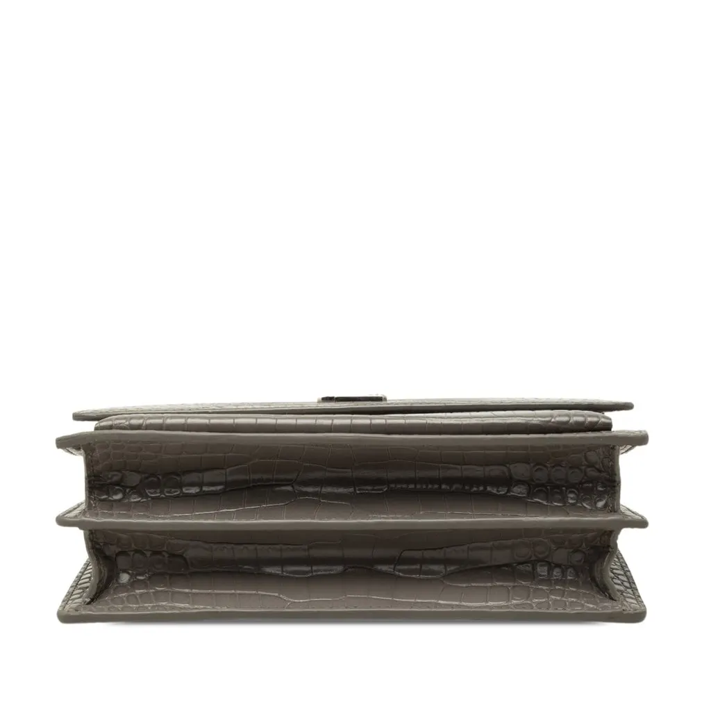 Saint Laurent Medium Croc Embossed Leather Monogram Sunset Crossbody Grey Leather Good - Inside View