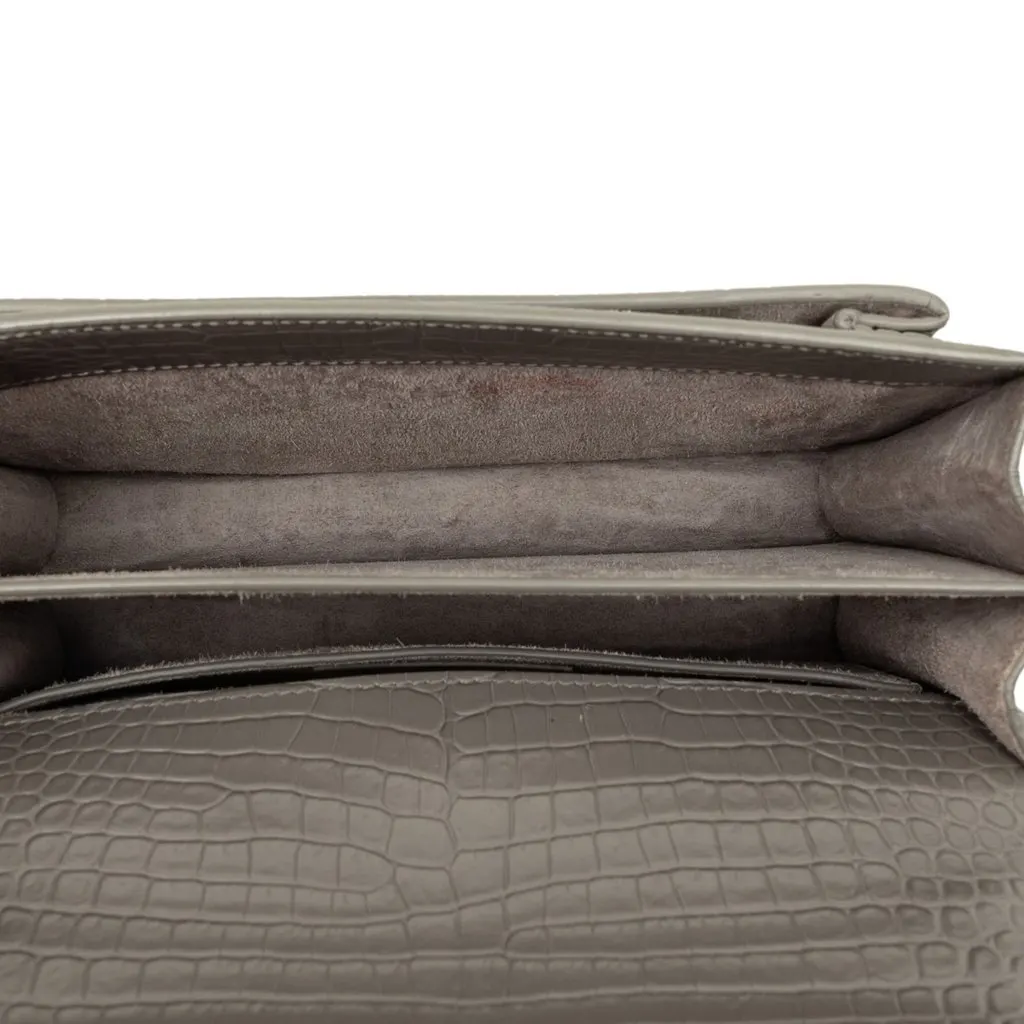 Saint Laurent Medium Croc Embossed Leather Monogram Sunset Crossbody Grey Leather Good - Model View