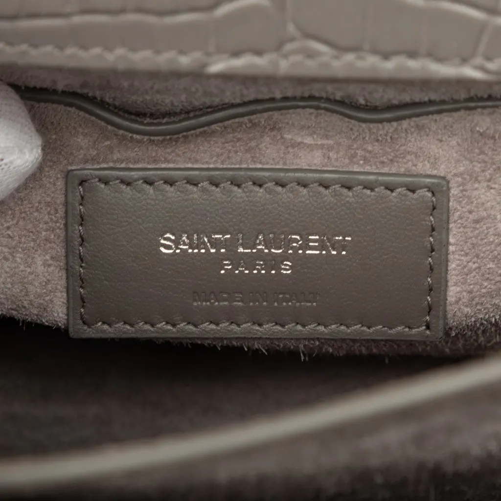 Saint Laurent Medium Croc Embossed Leather Monogram Sunset Crossbody Grey Leather Good - Box View