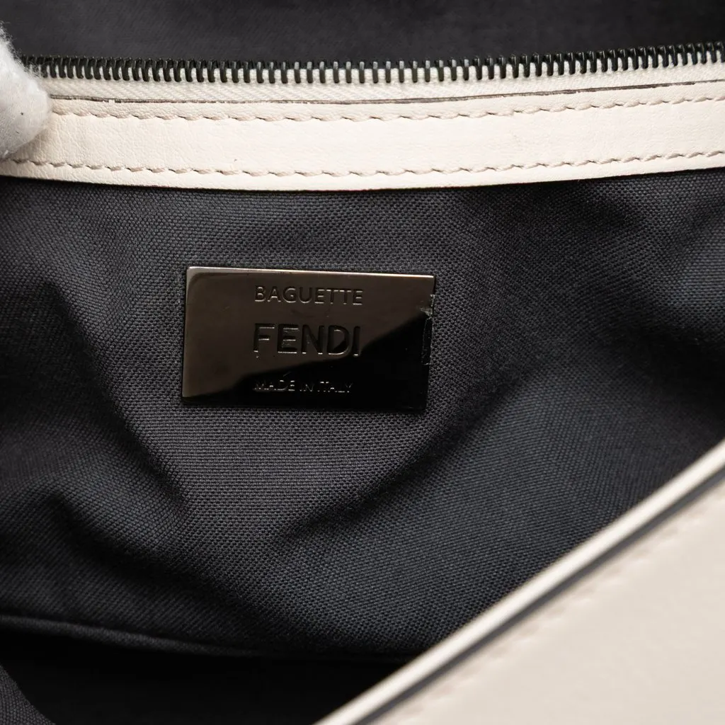 Fendi Whipstitch Leather Baguette Crossbody White Leather Very good - Box View