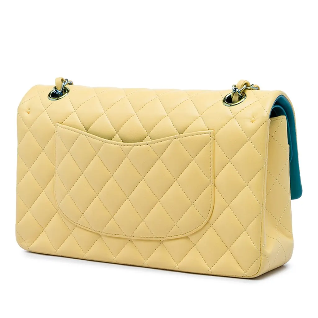 Chanel Medium Classic Lambskin Double Flap Yellow Leather Very good - Back View