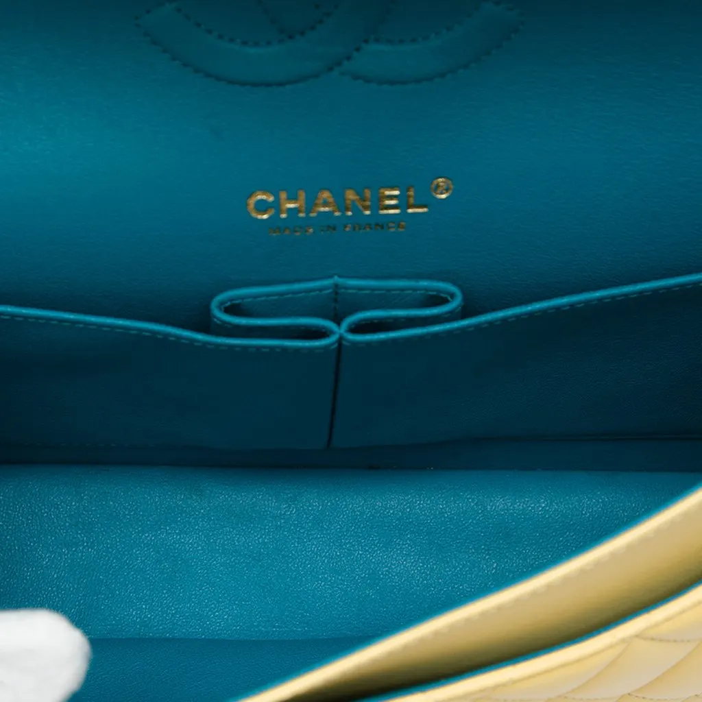Chanel Medium Classic Lambskin Double Flap Yellow Leather Very good - Model View
