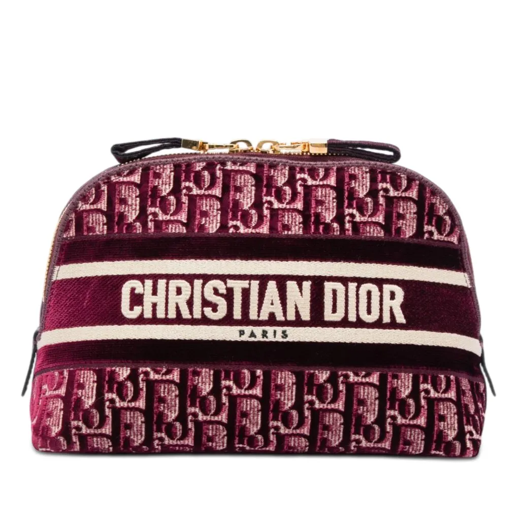 Dior Oblique Embroidered Velvet Cosmetic Pouch Red Velvet Very good - Front View