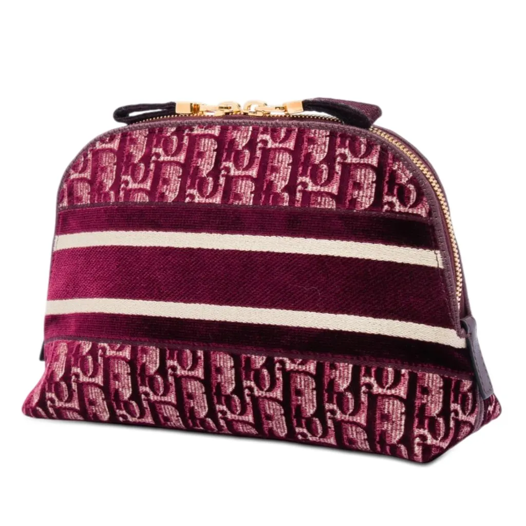 Dior Oblique Embroidered Velvet Cosmetic Pouch Red Velvet Very good - Back View
