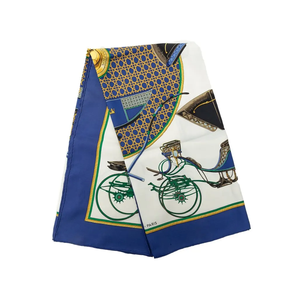 Hermès Les Voitures a Transformation Silk Scarf 90 White Silk Good - Front View