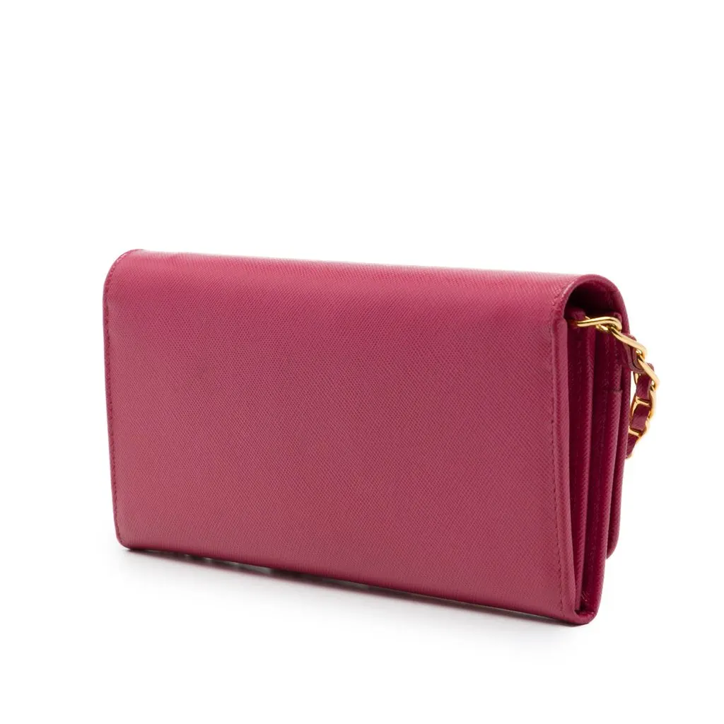 Prada Saffiano Wallet On Chain Pink Leather Very good - Back View