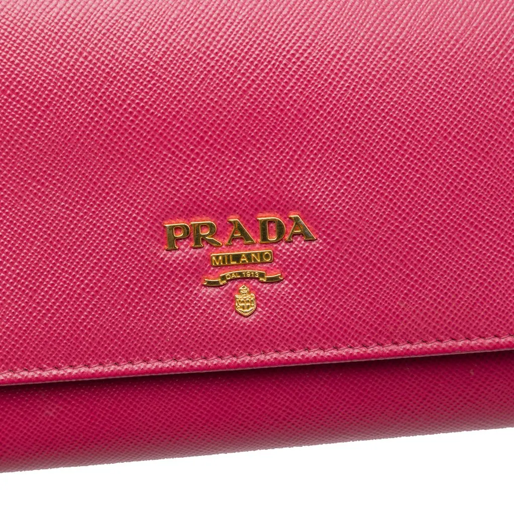 Prada Saffiano Wallet On Chain Pink Leather Very good - Box View