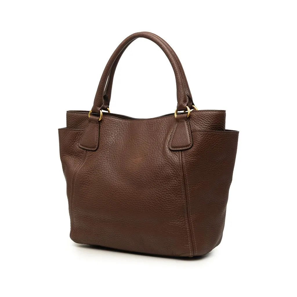 Prada Vitello Daino Side Pocket Convertible Tote Brown Leather Very good - Back View