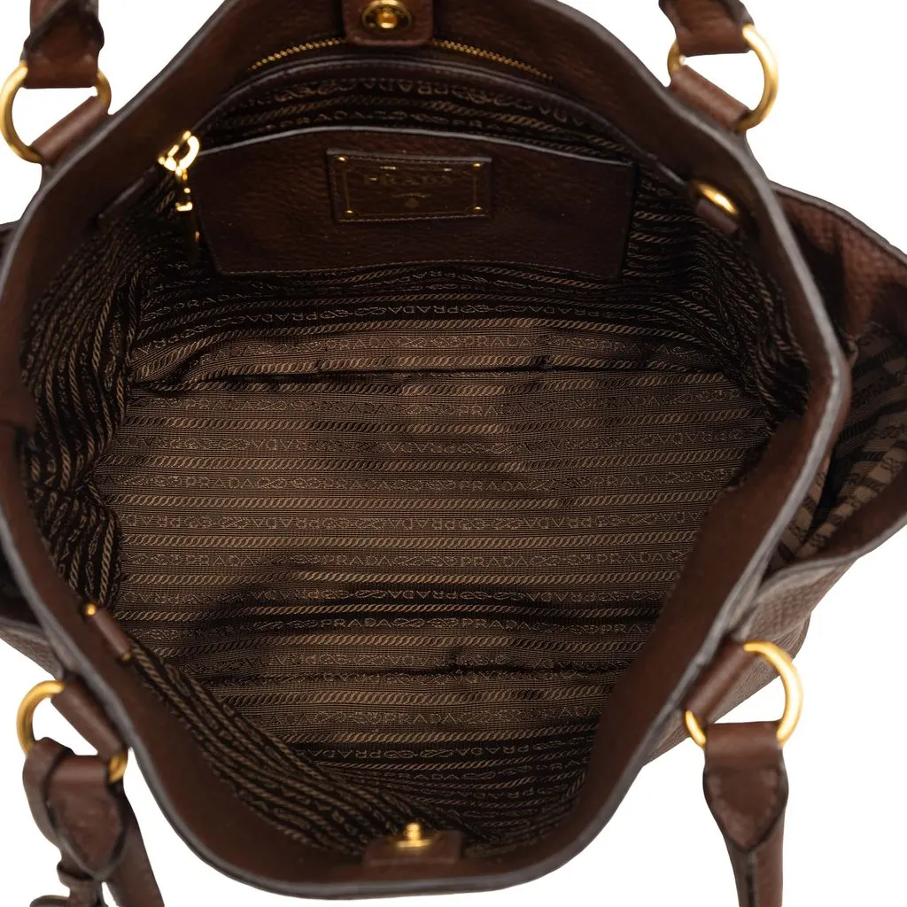 Prada Vitello Daino Side Pocket Convertible Tote Brown Leather Very good - Model View