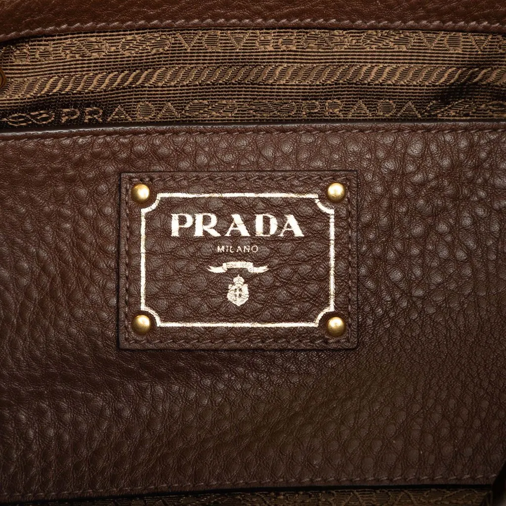 Prada Vitello Daino Side Pocket Convertible Tote Brown Leather Very good - Box View