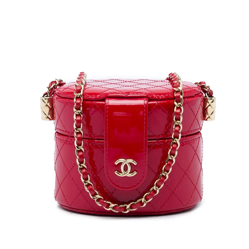 Chanel Mini Quilted Patent CC Allure Vanity Case Red Leather Good - Front View