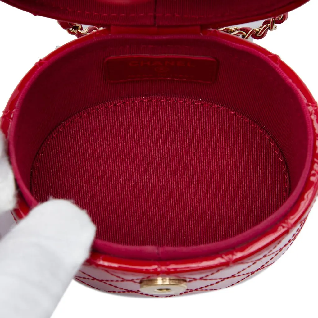 Chanel Mini Quilted Patent CC Allure Vanity Case Red Leather Good - Model View