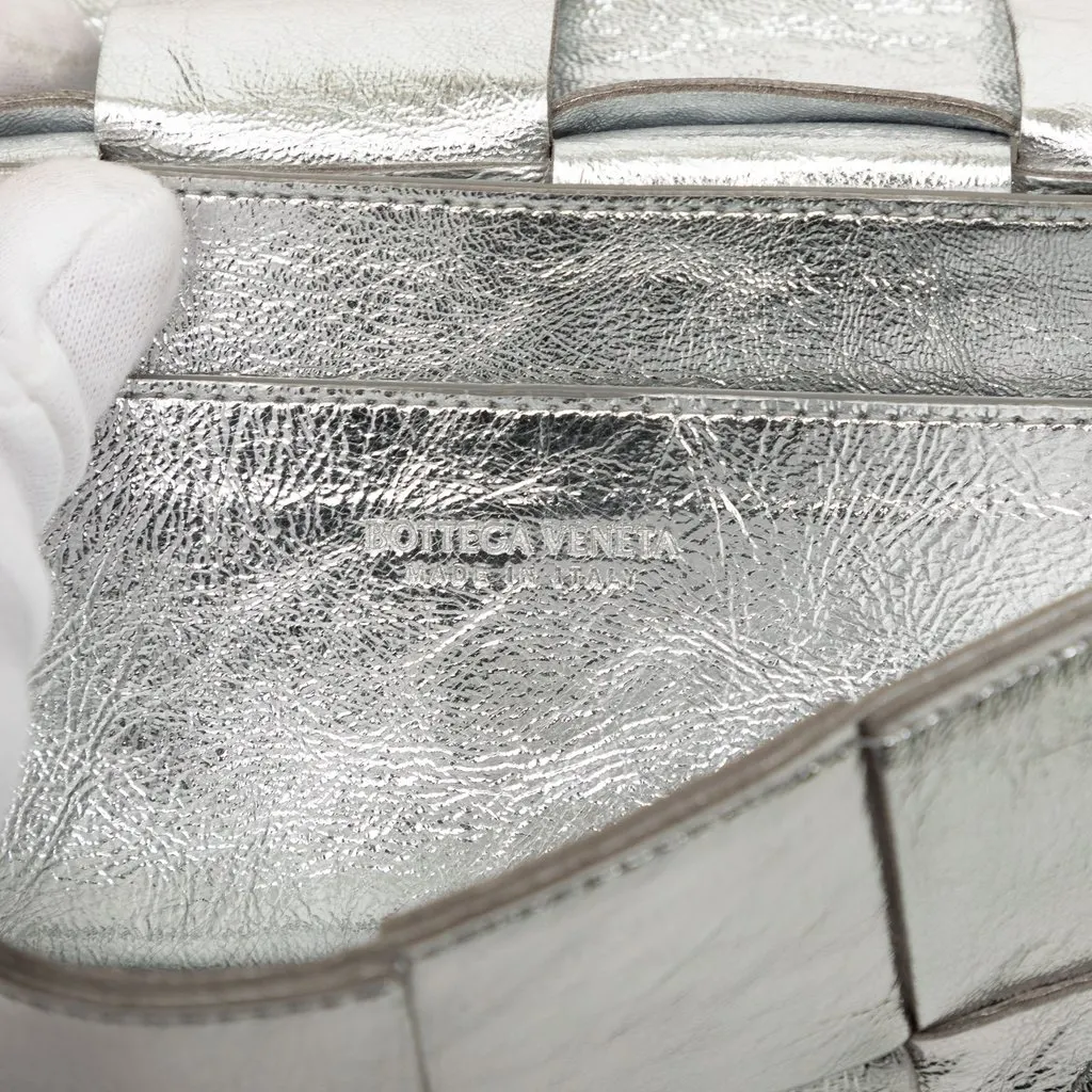 Bottega Veneta Mini Paper Calfskin Intrecciato Cassette Belt Bag Silver Leather Very good - Box View