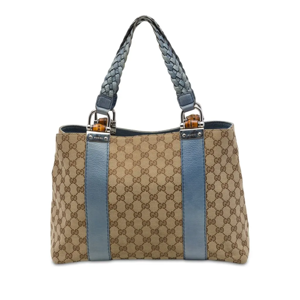 Gucci Medium GG Canvas Bamboo Libeccio Tote Beige Canvas Good - Front View