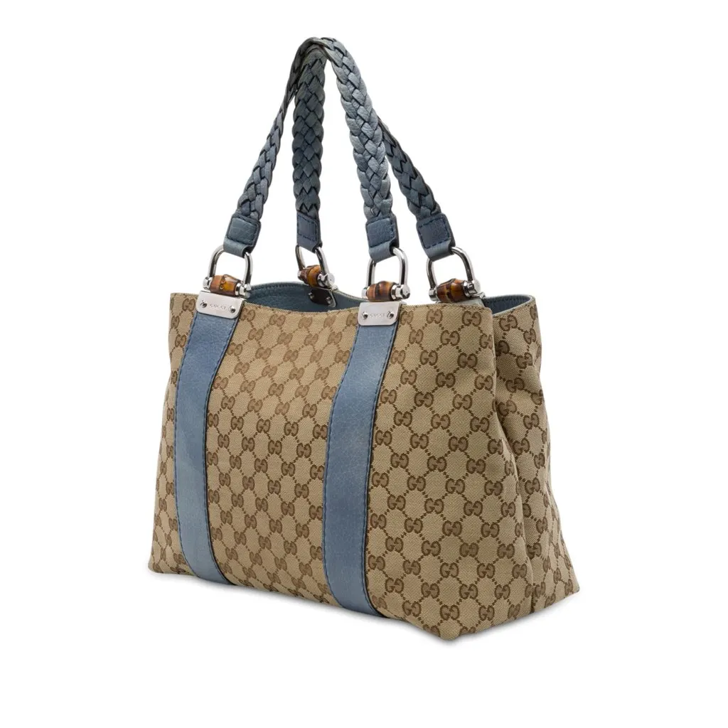 Gucci Medium GG Canvas Bamboo Libeccio Tote Beige Canvas Good - Back View