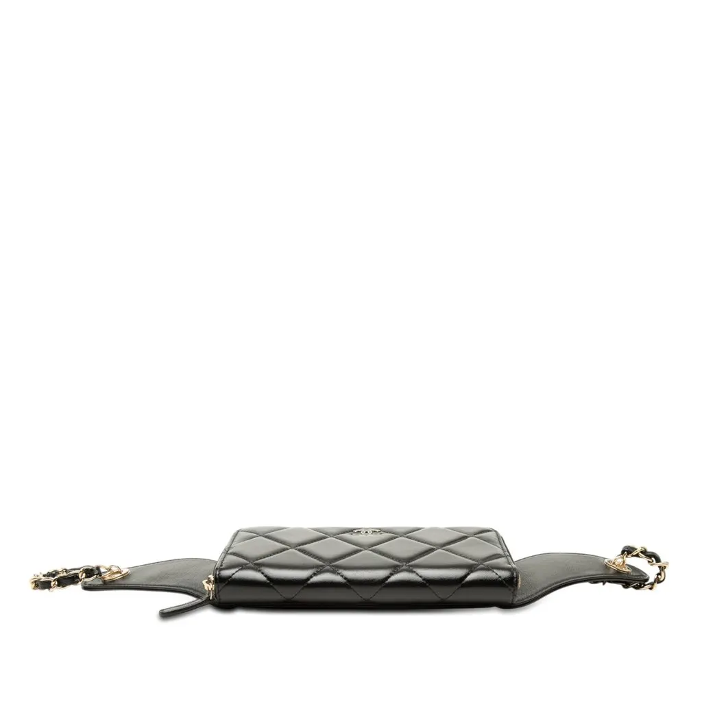 Chanel CC Quilted Lambskin Waist Chain Wallet Black Leather Very good - Inside View