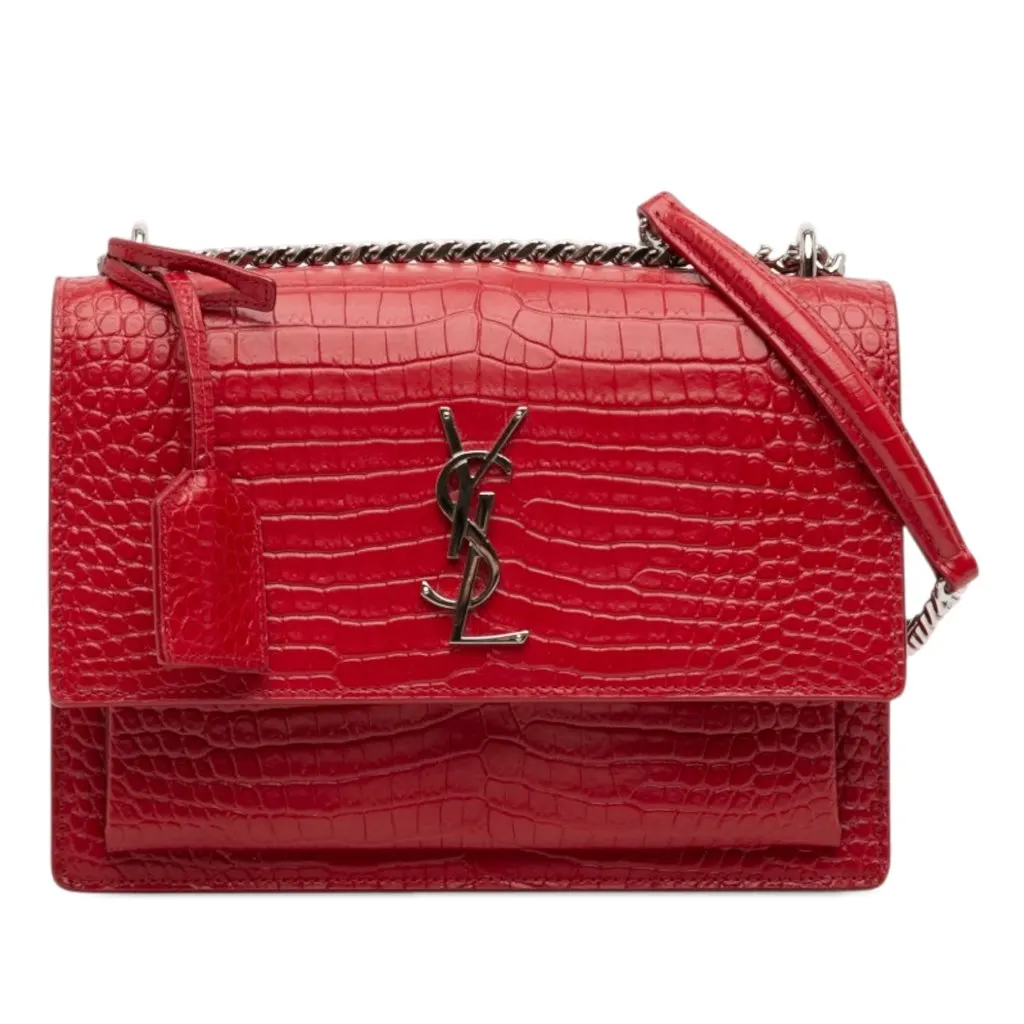 Saint Laurent Medium Croc Embossed Leather Monogram Sunset Crossbody Red Leather Very good - Front View