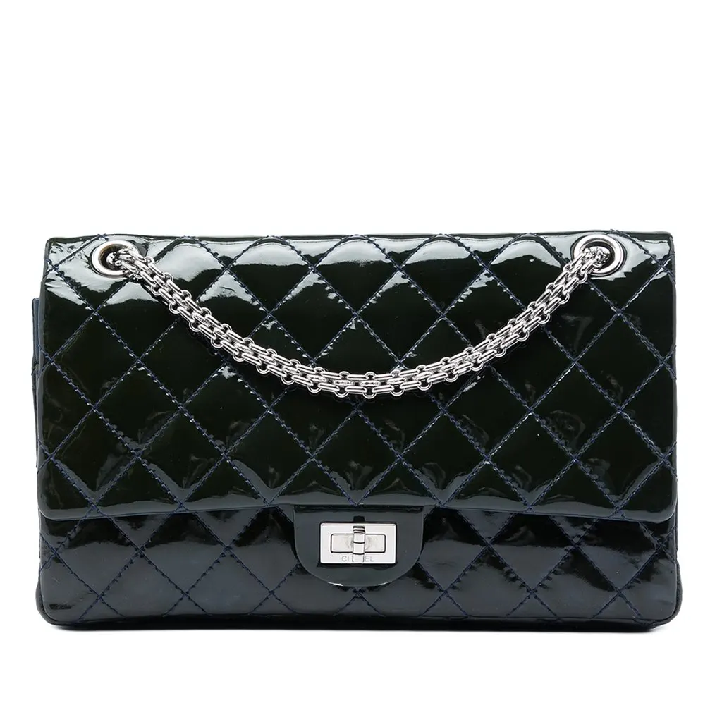 Chanel Quilted Patent Reissue 2.55 Double Flap 226 Blue Leather Very good - Front View