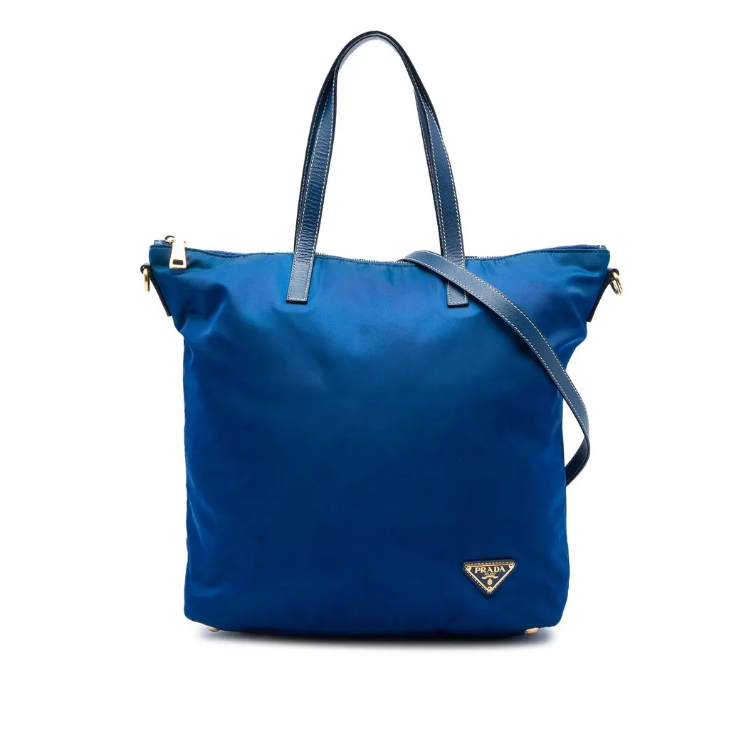 Prada Tessuto Zip Top Convertible Tote Blue Polyamide Very good - Front View