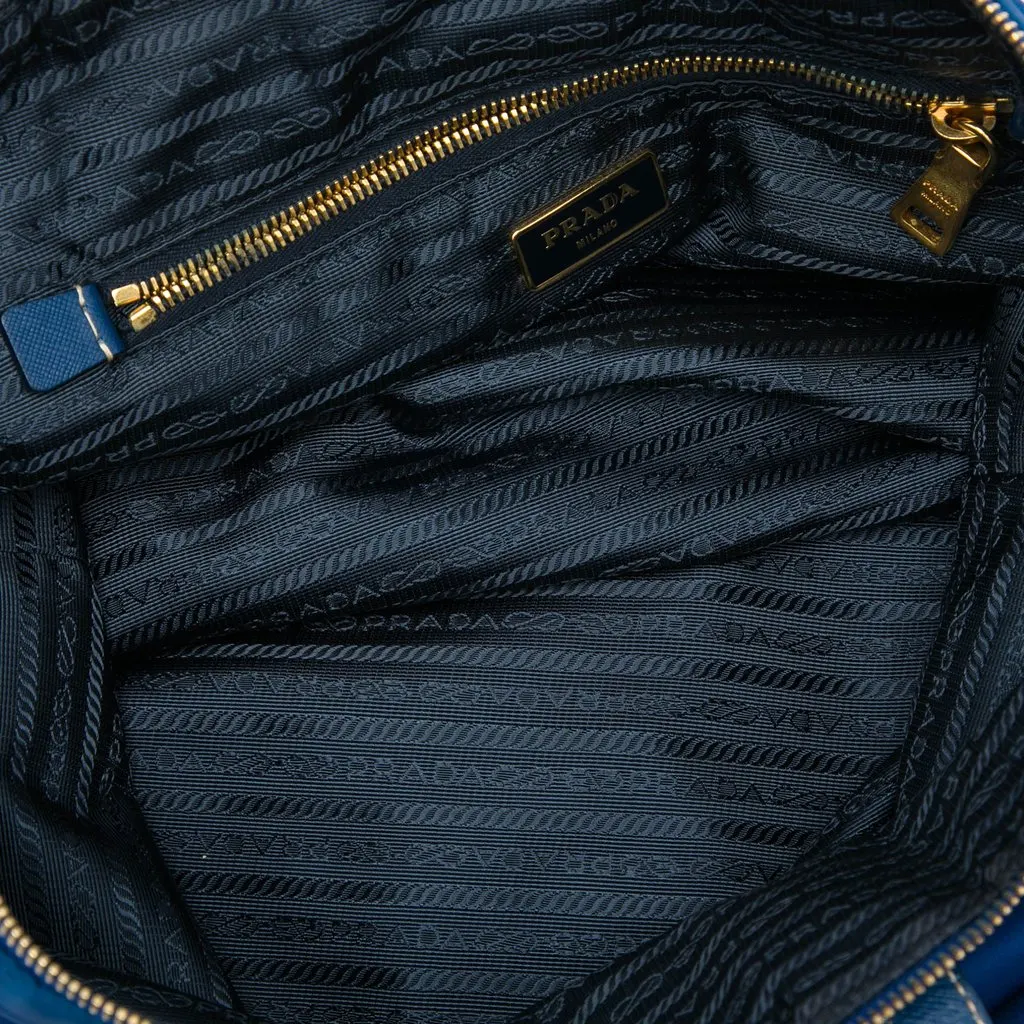 Prada Tessuto Zip Top Convertible Tote Blue Polyamide Very good - Model View