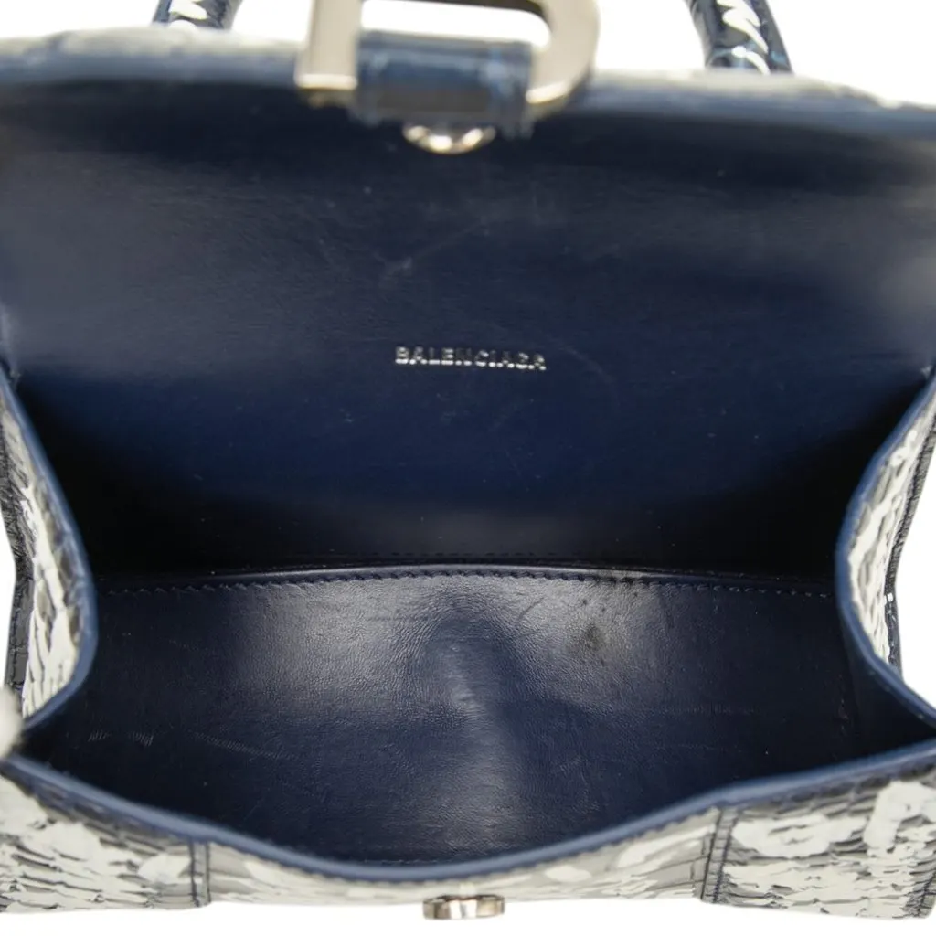 Balenciaga Croc Embossed Calfskin Graffiti Hourglass Top Handle Bag XS Blue Leather Very good - Model View
