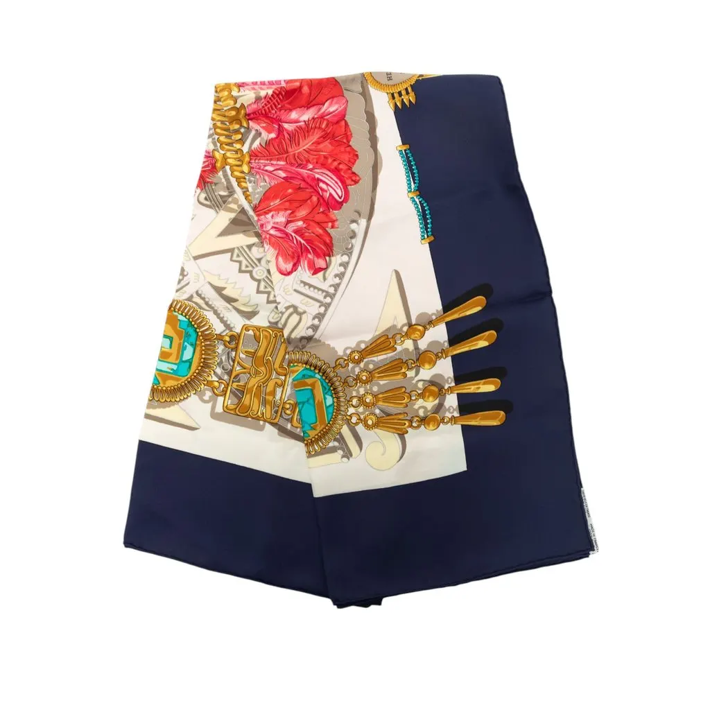 Hermès Mexique Silk Scarf 90 Blue Very good - Front View