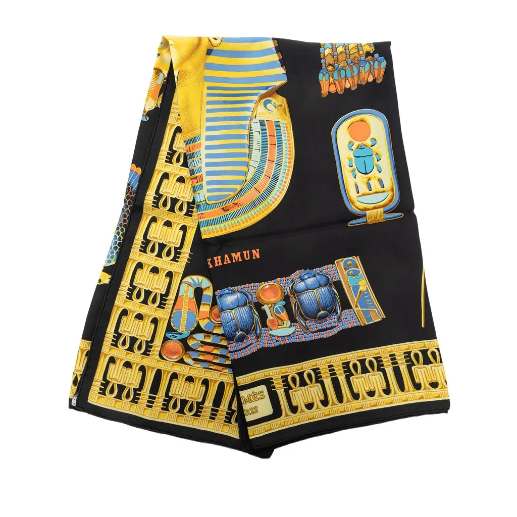 Hermès Tutankhamun Silk Scarf 90 Black Silk Good - Front View