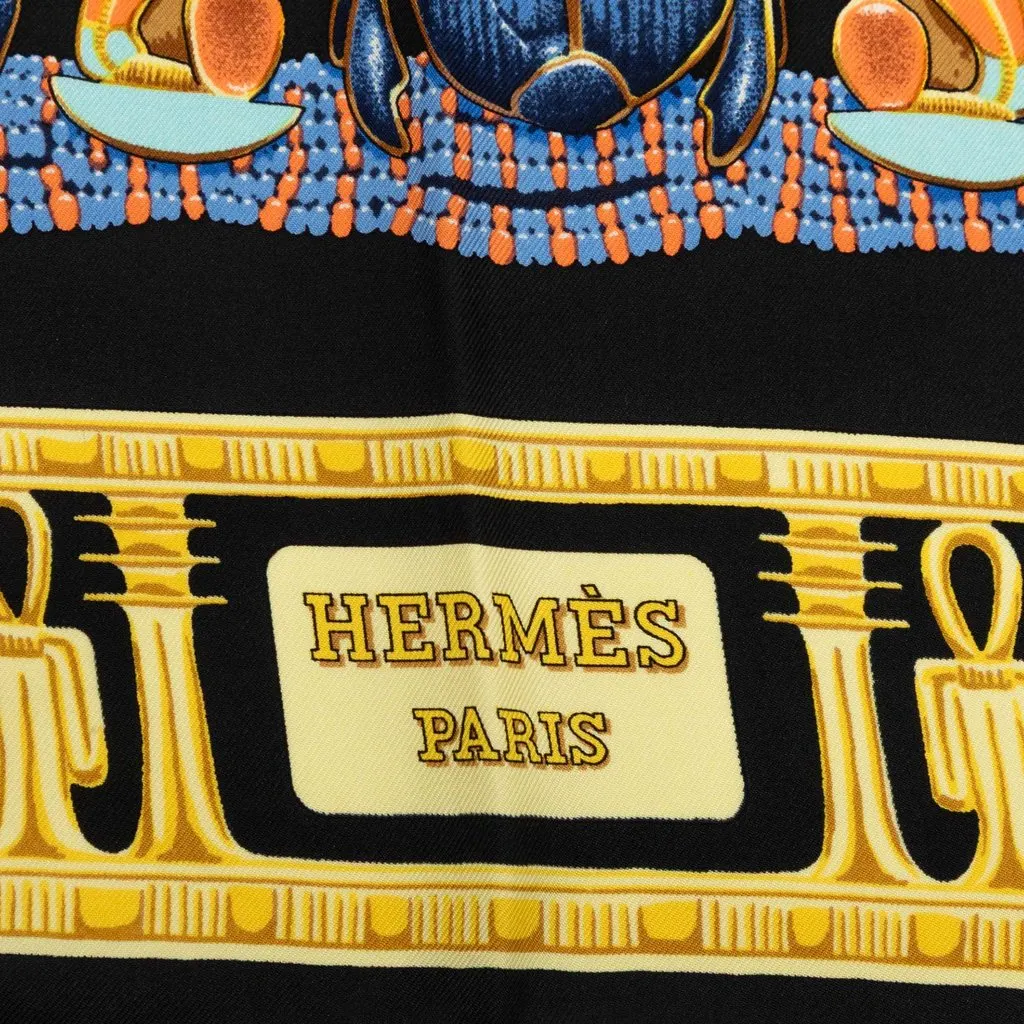 Hermès Tutankhamun Silk Scarf 90 Black Silk Good - Back View