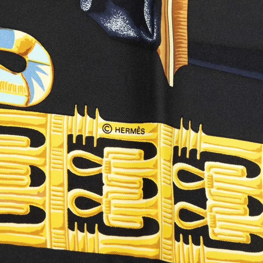 Hermès Tutankhamun Silk Scarf 90 Black Silk Good - Box View