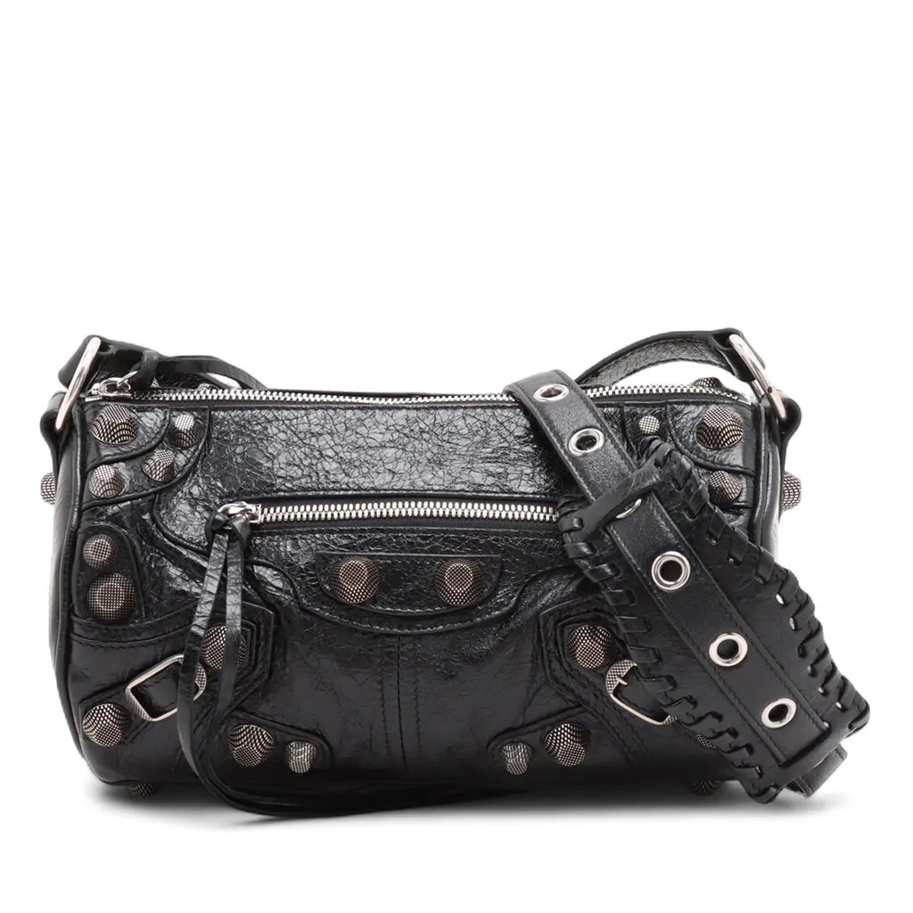 Balenciaga Lambskin Motocross Le Cagole Cylinder Crossbody Black Leather Very good - Front View