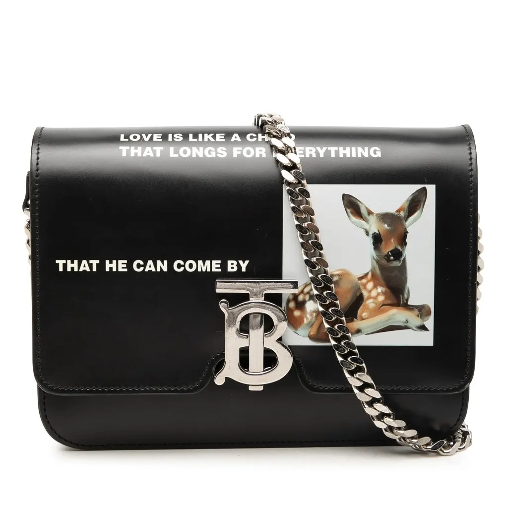 Burberry Small Smooth Calfskin Bambi TB Crossbody Black Leather Very good - Front View