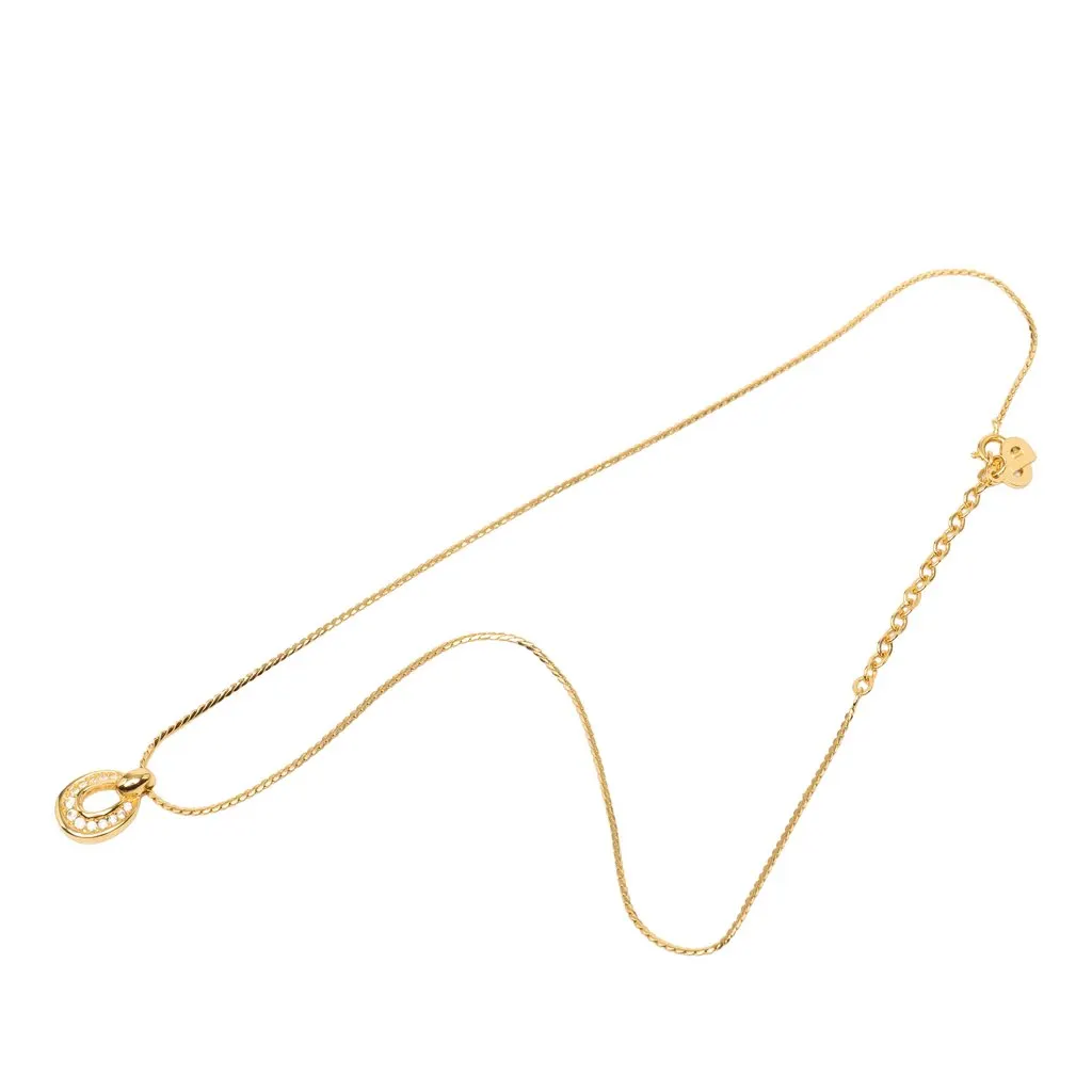 Dior Gold Plated and Strass Oval Pendant Necklace Gold Metal Very good - Front View