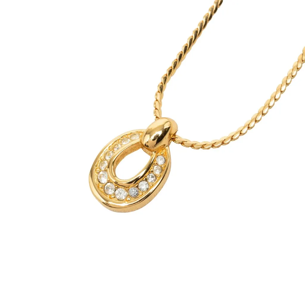 Dior Gold Plated and Strass Oval Pendant Necklace Gold Metal Very good - Back View