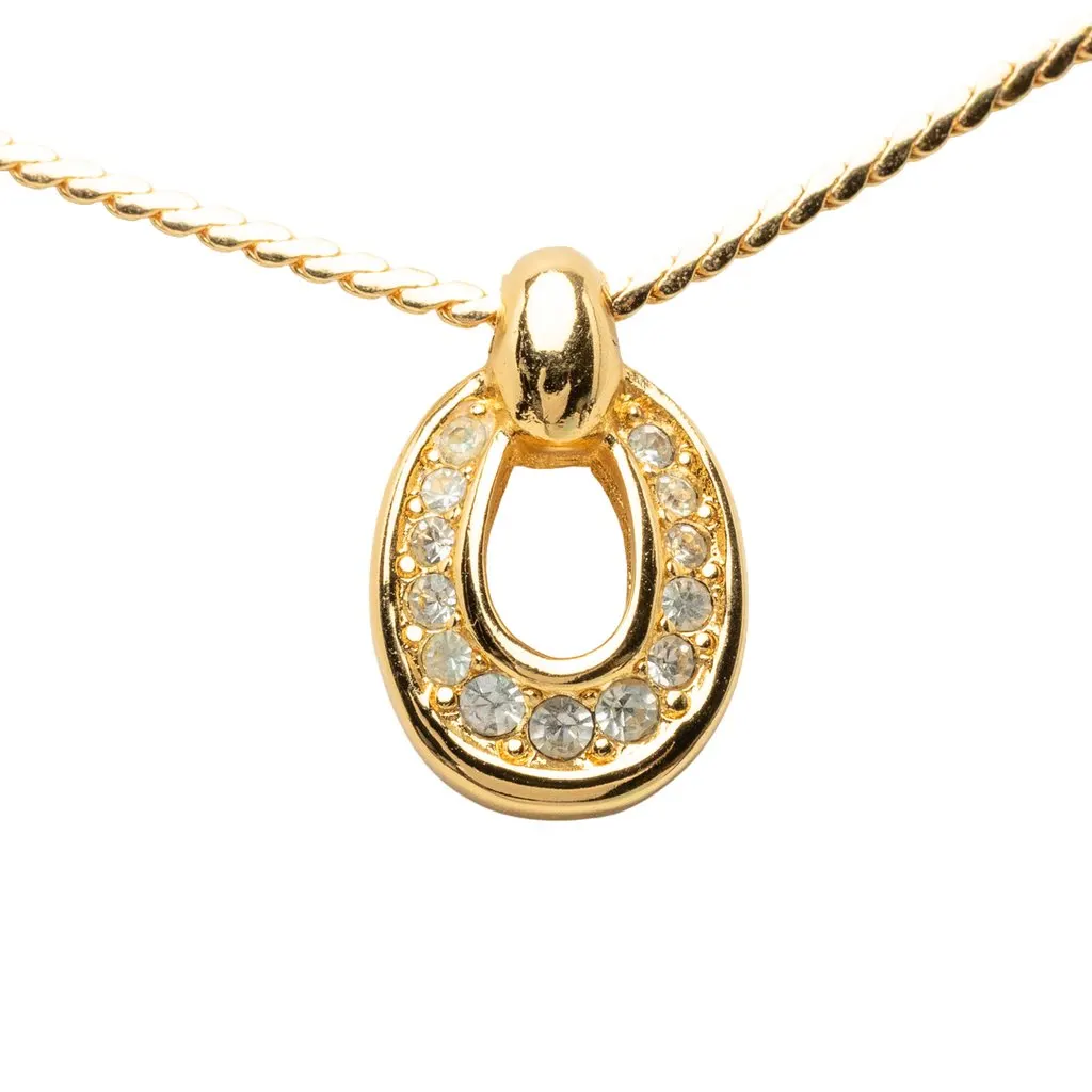 Dior Gold Plated and Strass Oval Pendant Necklace Gold Metal Very good - Inside View