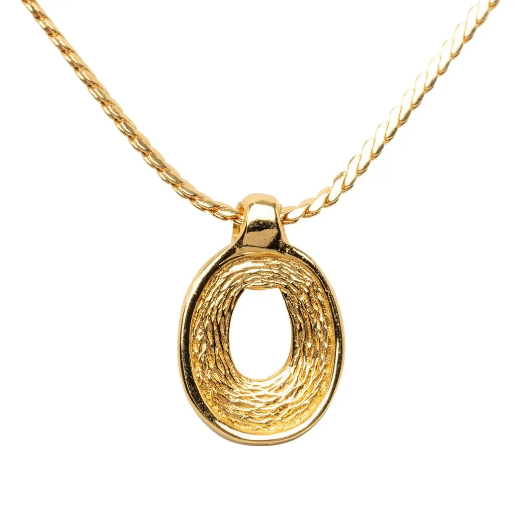 Dior Gold Plated and Strass Oval Pendant Necklace Gold Metal Very good - Model View
