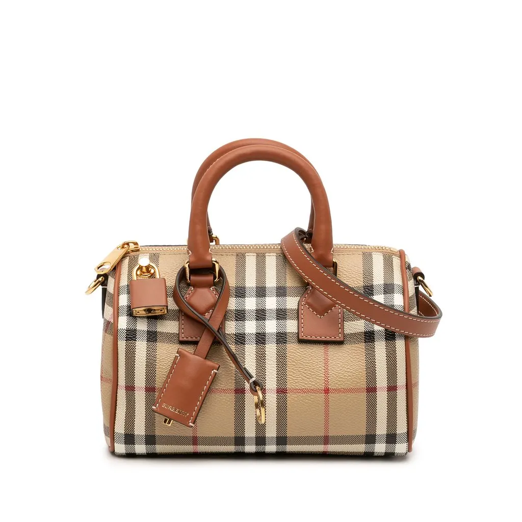 Burberry Mini House Check Coated Canvas Bowling Bag Brown Canvas Very good - Front View
