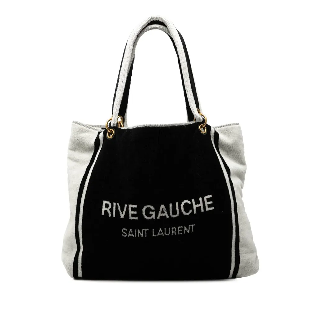 Saint Laurent Terry Cloth Rive Gauche Tote Black Very good - Front View