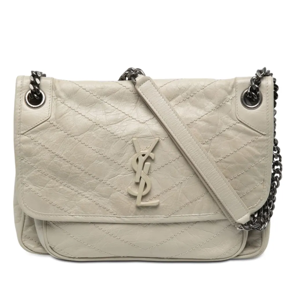 Saint Laurent Medium Crinkled Calfskin Niki White Leather Good - Front View