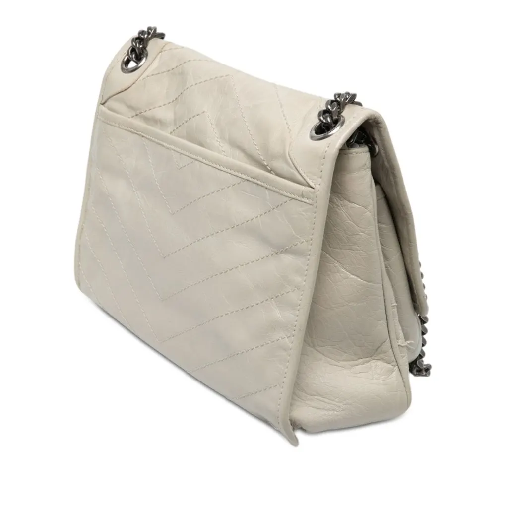Saint Laurent Medium Crinkled Calfskin Niki White Leather Good - Back View
