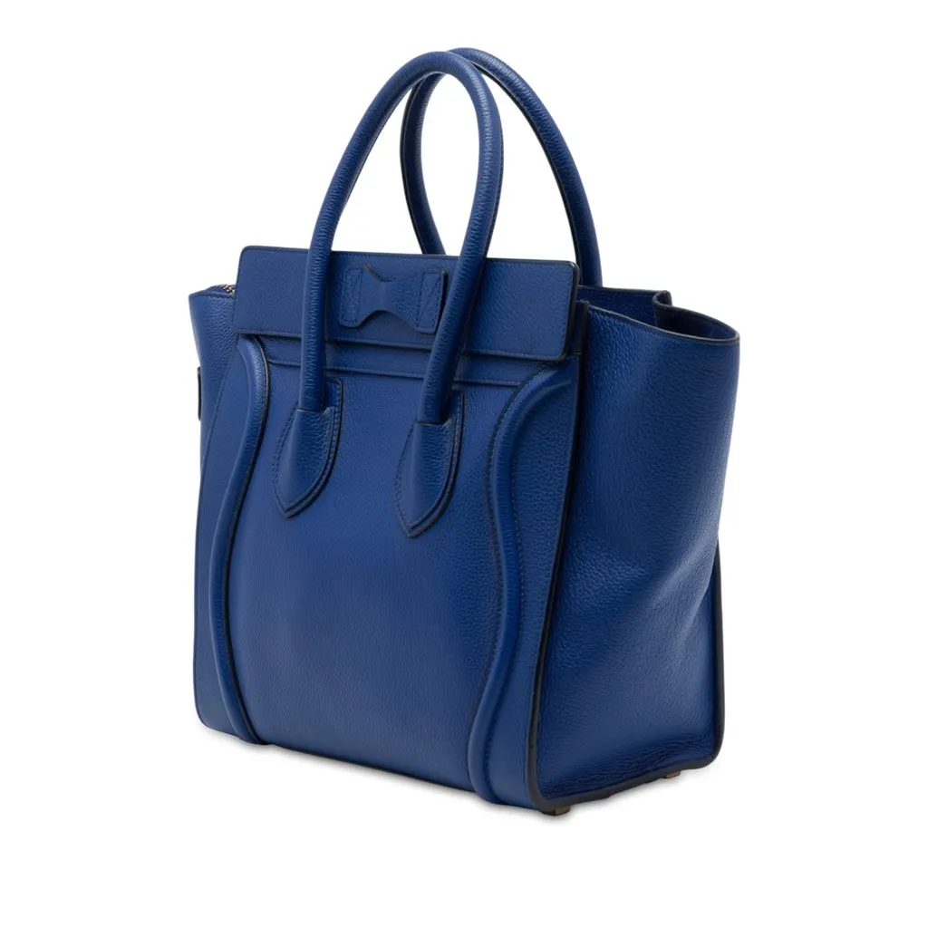 Celine Micro Drummed Calfskin Luggage Tote Blue Leather Very good - Back View