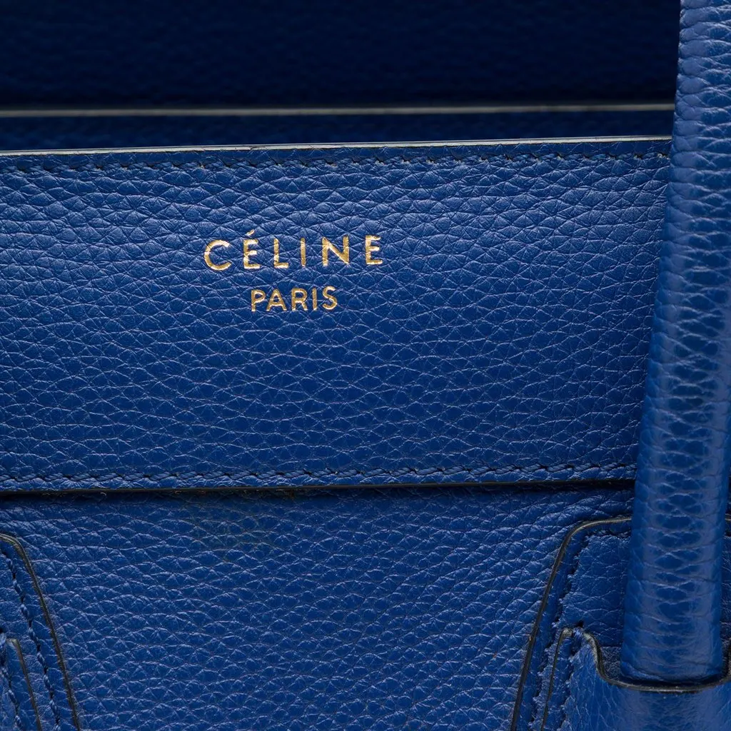 Celine Micro Drummed Calfskin Luggage Tote Blue Leather Very good - Box View