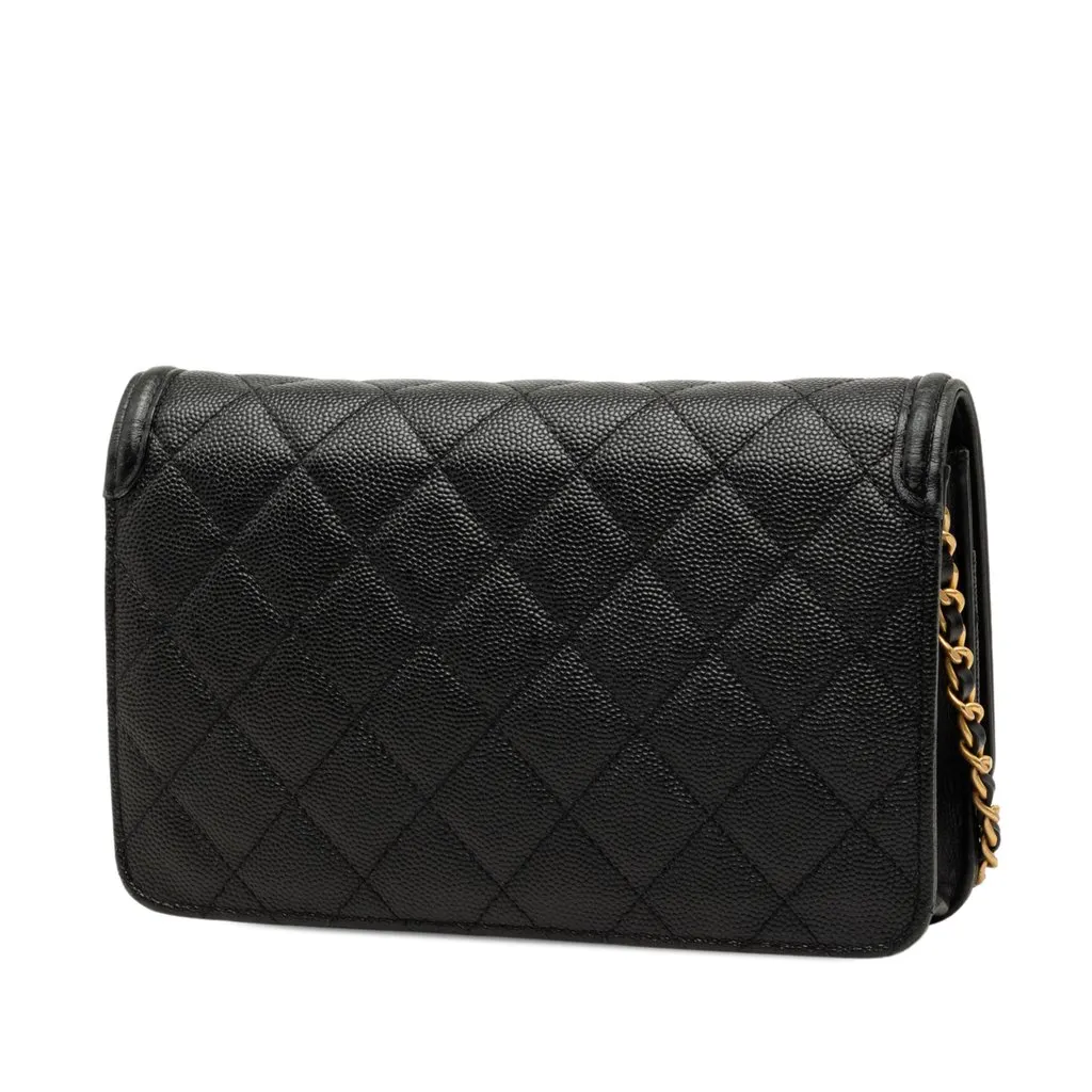 Chanel Caviar CC Filigree Wallet On Chain Black Leather Very good - Back View