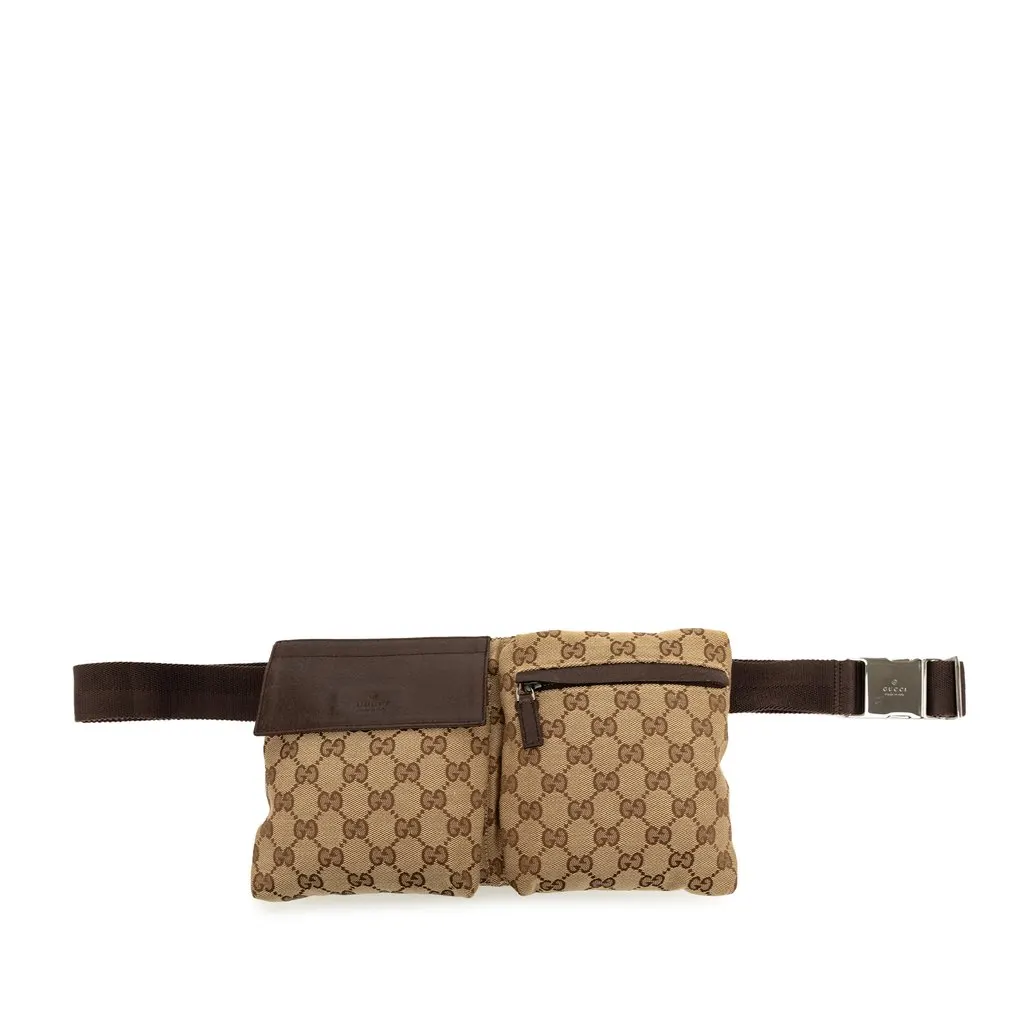 Gucci GG Canvas Double Pocket Belt Bag Beige Very good - Front View