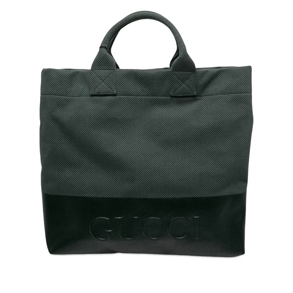 Gucci Canvas Embossed Logo Tote Green Canvas Good - Front View