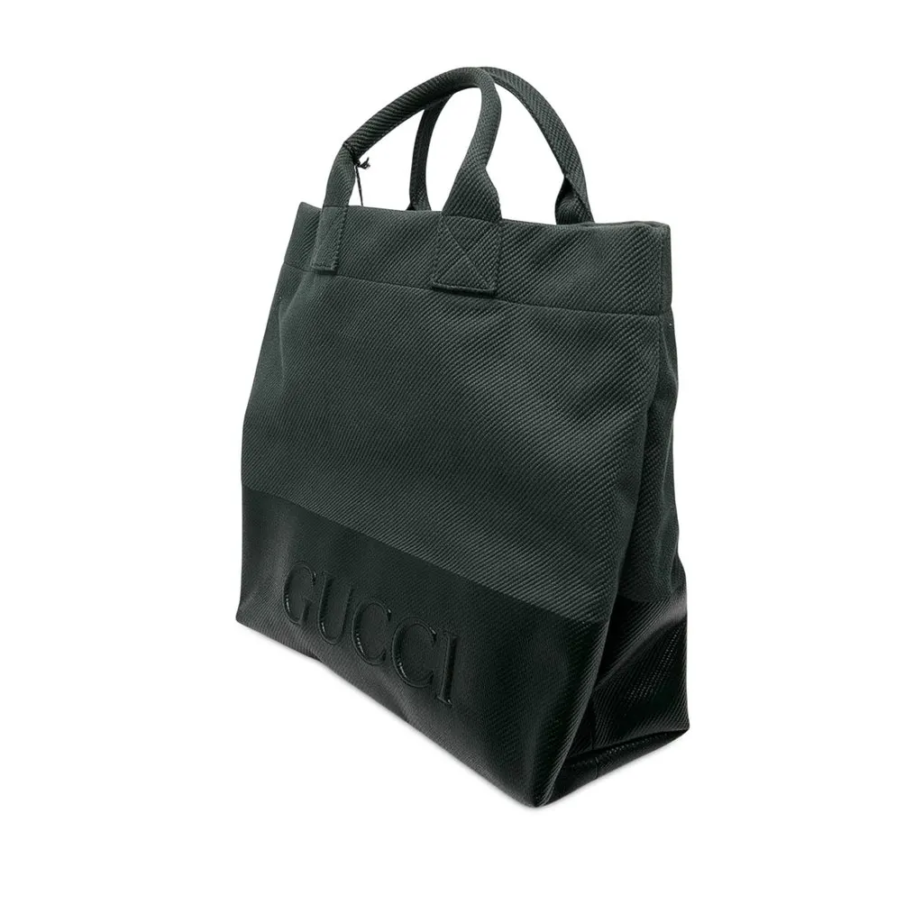 Gucci Canvas Embossed Logo Tote Green Canvas Good - Back View